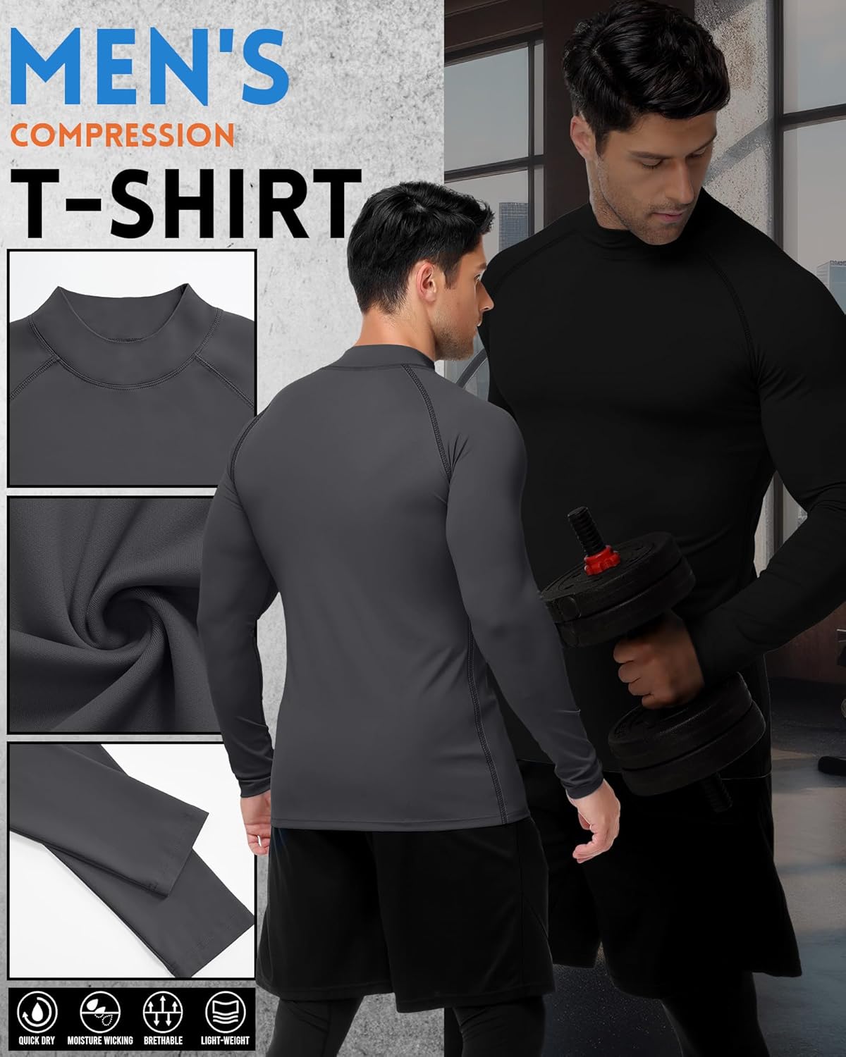 3 Pack Men's Mock Turtleneck Compression Shirts Long Sleeve Athletic Undershirt Running Workout Tops Base Layer - Image 4