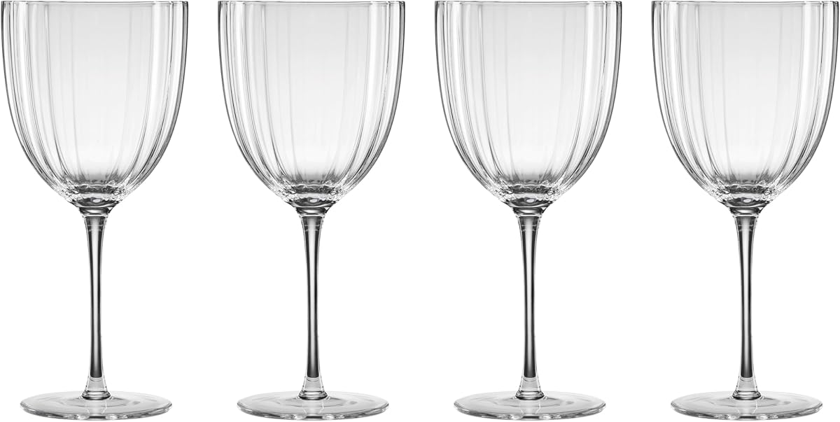 Copas de vino multiusos Curva, 18 oz, juego de 4 | vidrio soplado, apto para lavavajillas | elegante regalo de hospedaje para reuniones | 8,5 pulgadas, 18 oz, regalo para mujeres