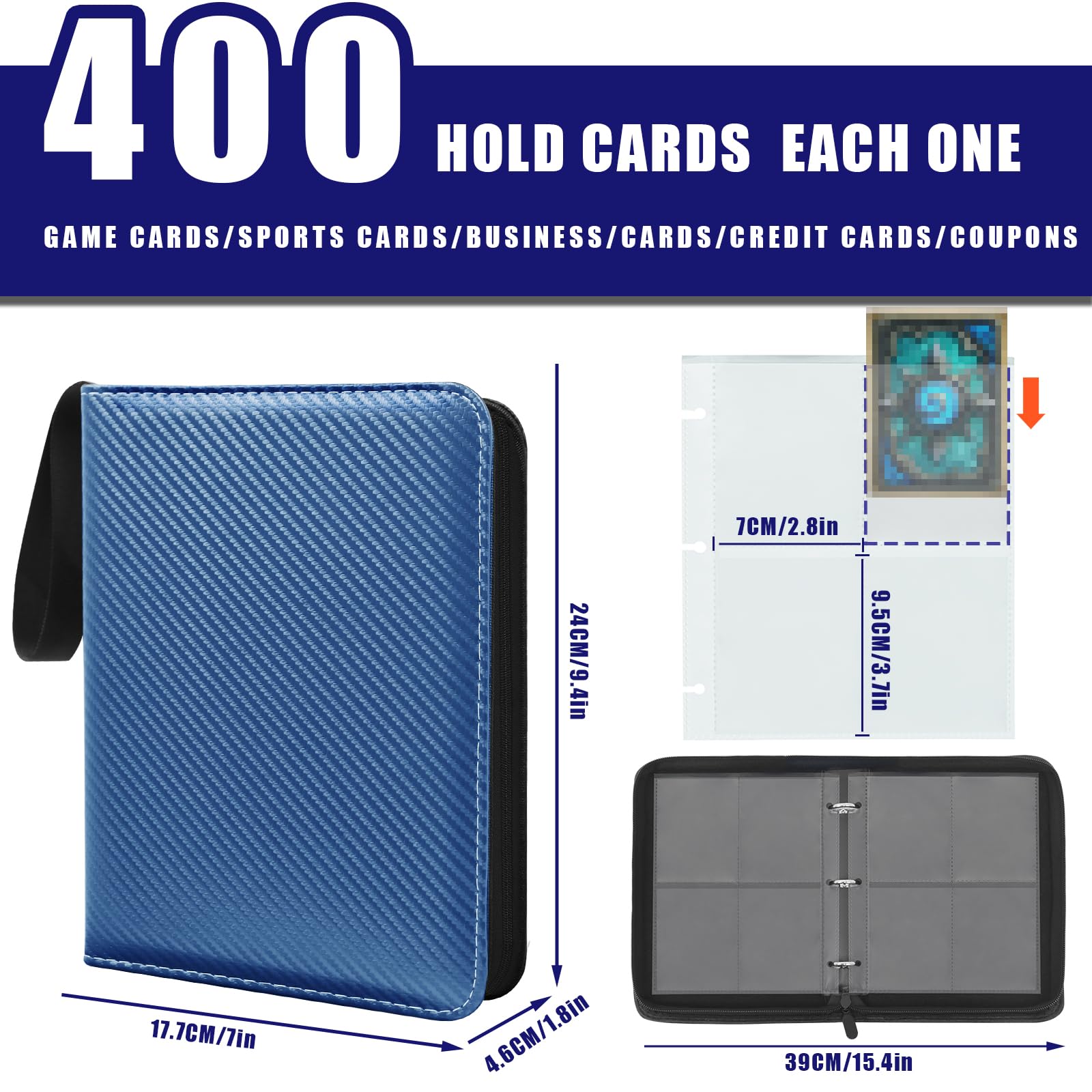 400 Pockets Card Binder, 4 Pocket Trading Card Binder, Double-Sided Trading Card Album - Image 2