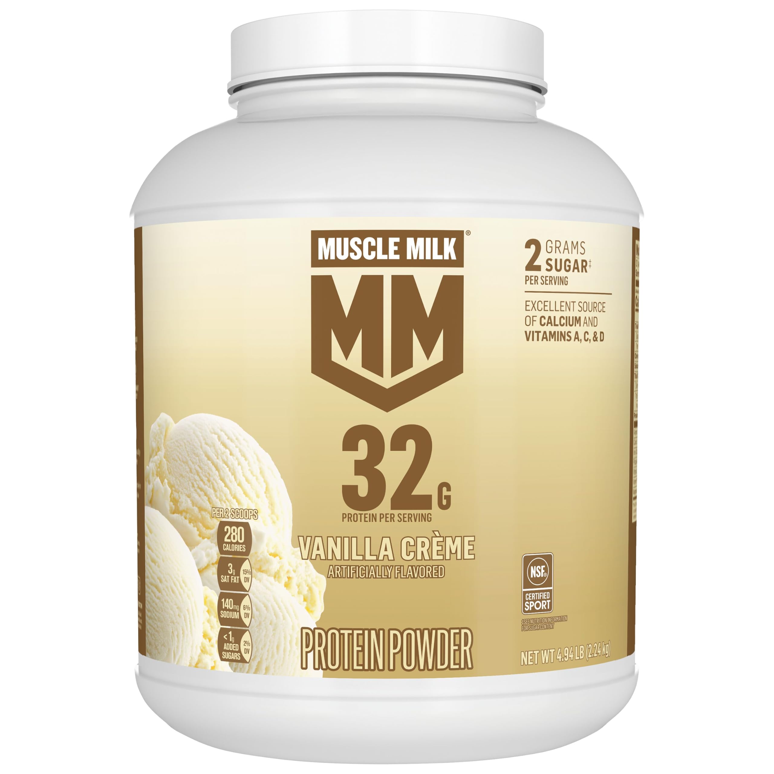 Muscle Milk Genuine Protein Powder, Vanilla Crème, 1.93 Pounds, 12 Servings, 32g Protein, 2g Sugar, Calcium, Vitamins A, C & D, NSF Certified for Sport, Energizing Snack, Packaging May Vary — Amazon image 16