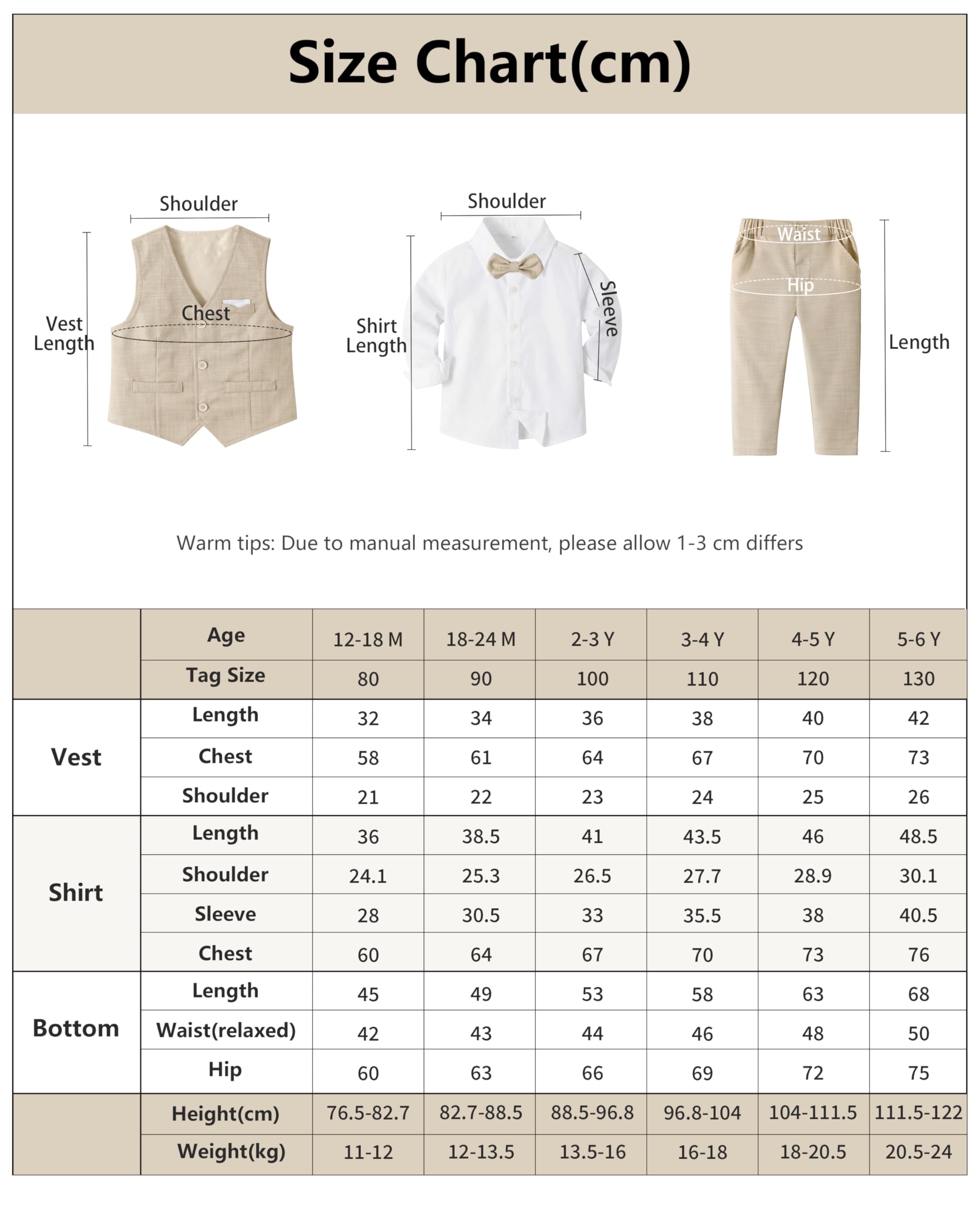 Volunboy Ensemble Costume Bébé Garçon, Cérémonie Formel Mariage 4 Pièces Gilet Chemise Pantalon avec Noeud Papillon