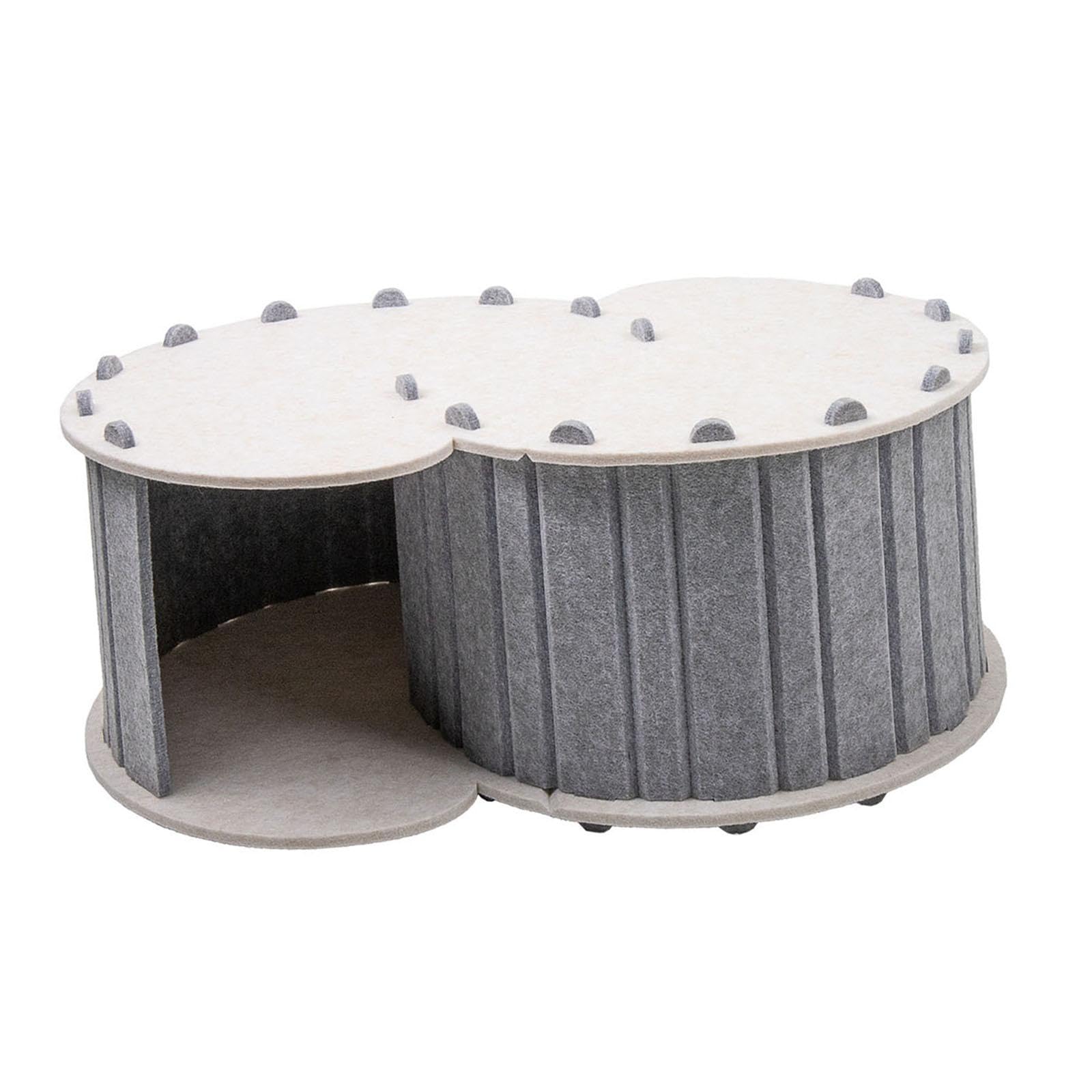 Lit tunnel pour chat gris avec 2 trous pour deux animaux