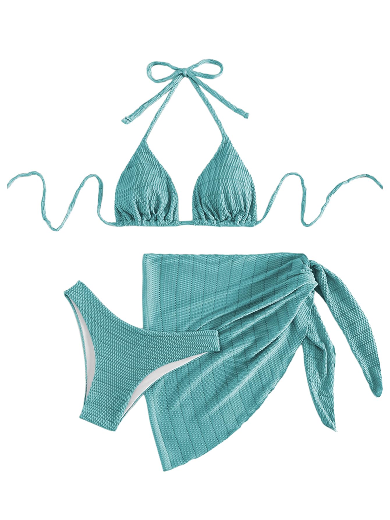 SOLY HUX Bikini Sets for Women Halter Triangle Bathing Suit with Beach Skirt 3 Piece Swimsuit