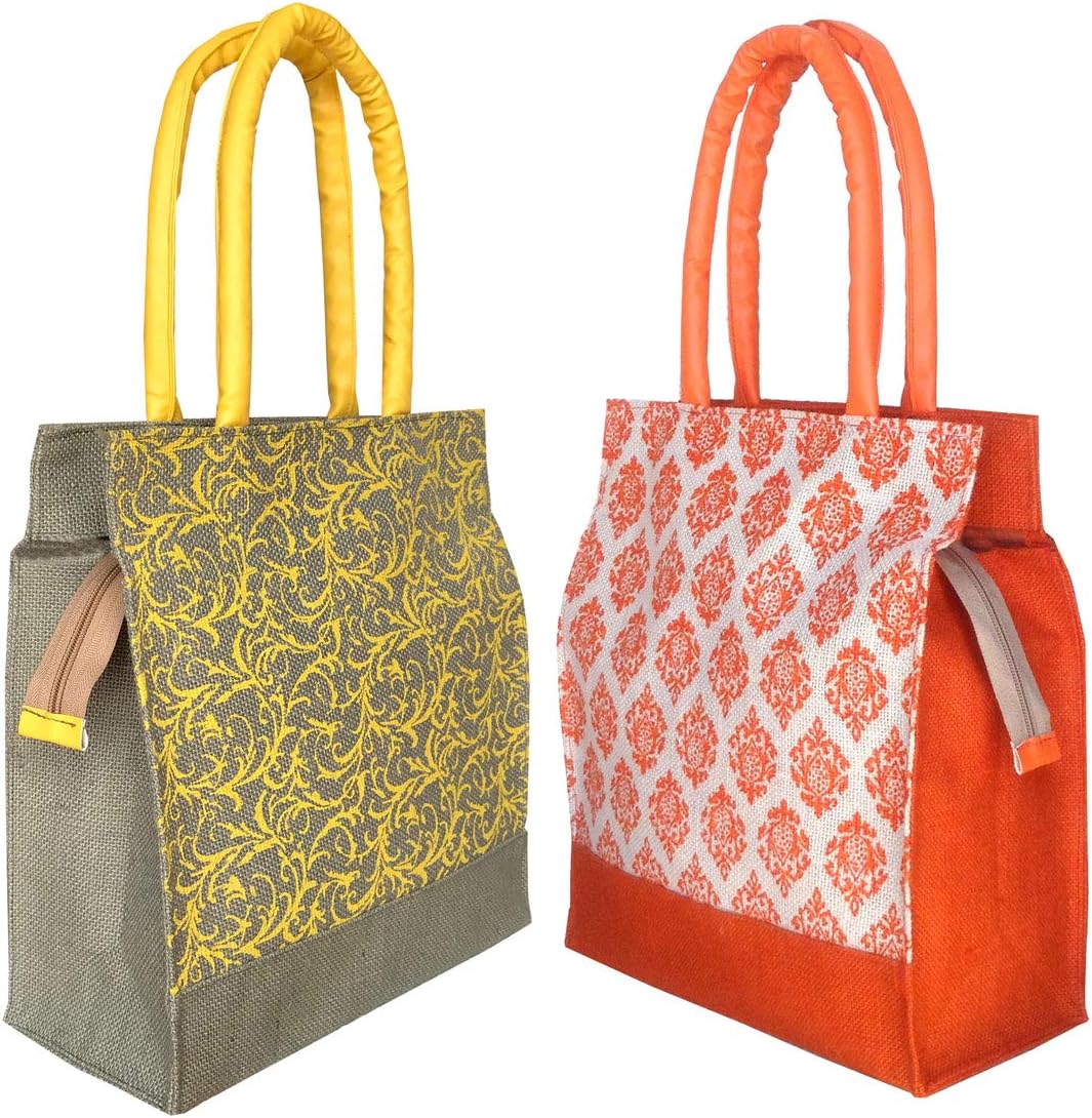 FOONTYDaily Use Women Jute Lunch Bags(Combo Of 2,Multicolor, 11 Liter)