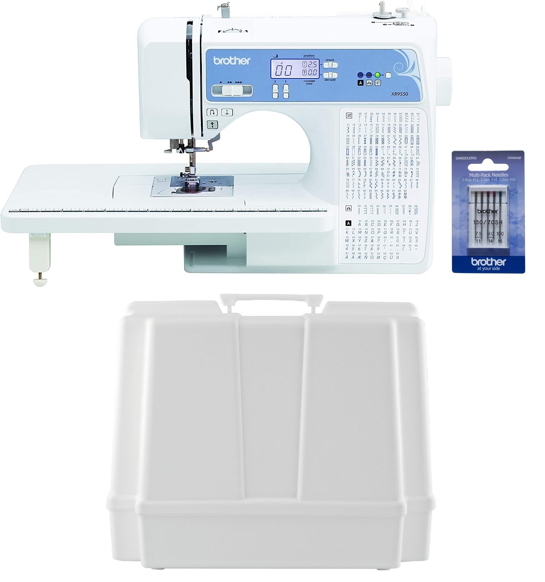 Brother XR9550 Computerized Sewing and Quilting Machine, 165 Built-In Stitches, Wide Table, Hardcase for Carrying and Storage and 5-Piece Sewing Machine Needles