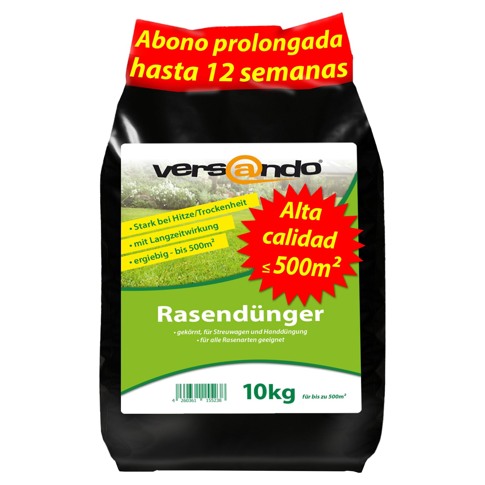 versando 10 kg hasta 500 m² de abono prolongado césped: aporte nutritivo perfecto, efecto prolongado de hasta 12 semanas, ideal para un césped denso y verde