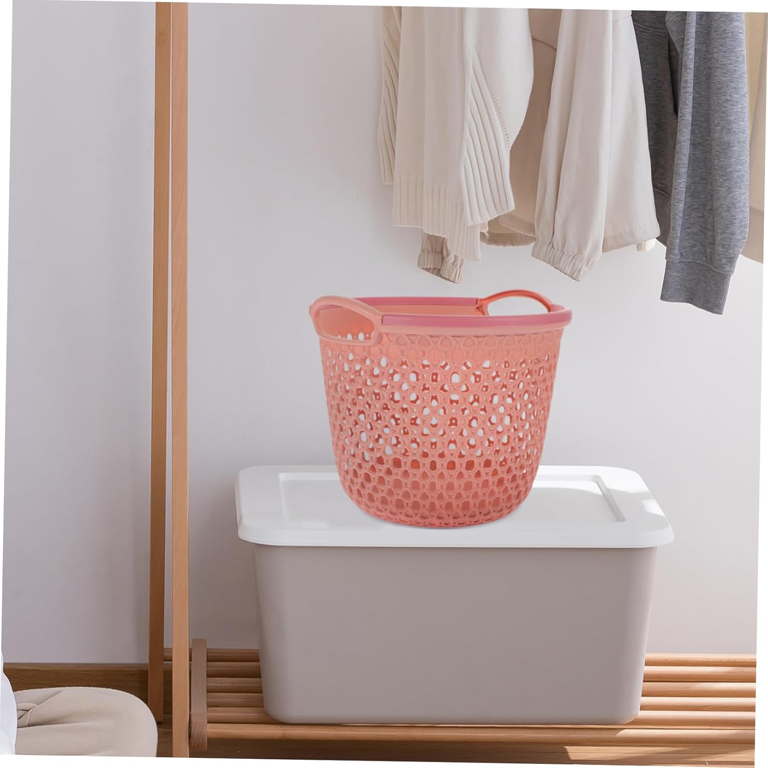 VICASKY Hollow Laundry Basket Medium Portable PP Material Clothes Hamper for Bedroom Bathroom Dorm Multi Function Storage Bin Resistant to Spills and Stains Lightweight and Versatile