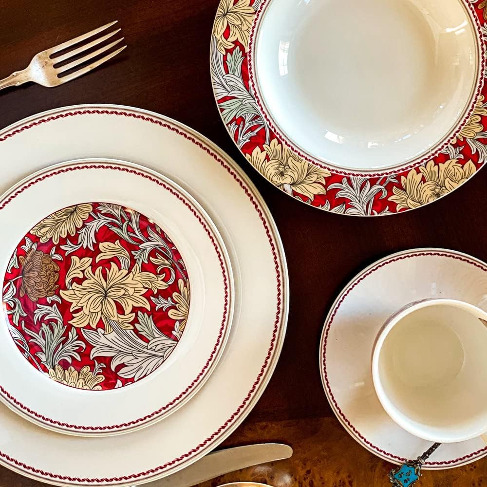 STP GOODS Round Serving Plate Morris Garden Dessert Plate Set of 4 (bordeaux) Appetizer Plates Salad Plates Dinner Plates for Home & Kitchen 7.5" (19 cm) (Morris Garden)