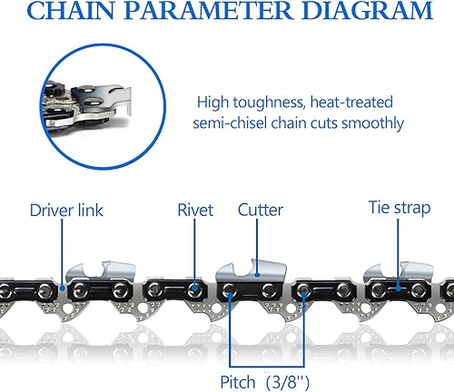 Miniatura 3 de Paquete de 3 cadenas de motosierra de 18 pulgadas, paso LP de 3/8 pulgadas, calibre de 050 pulgadas, 62 eslabones de transmisión, se adapta a