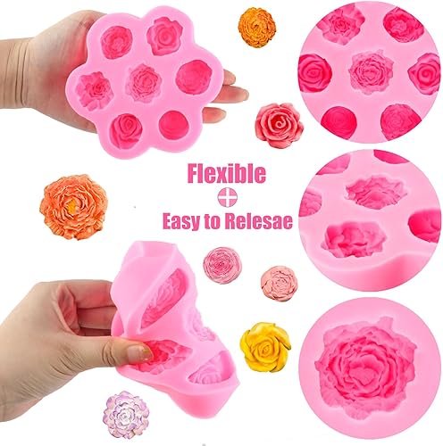 Vista 40 de ZiXiang Moldes de silicona para jabón de flores 3D de peonía, molde de silicona para fondant, molde de vela de resina para decoración de pasteles