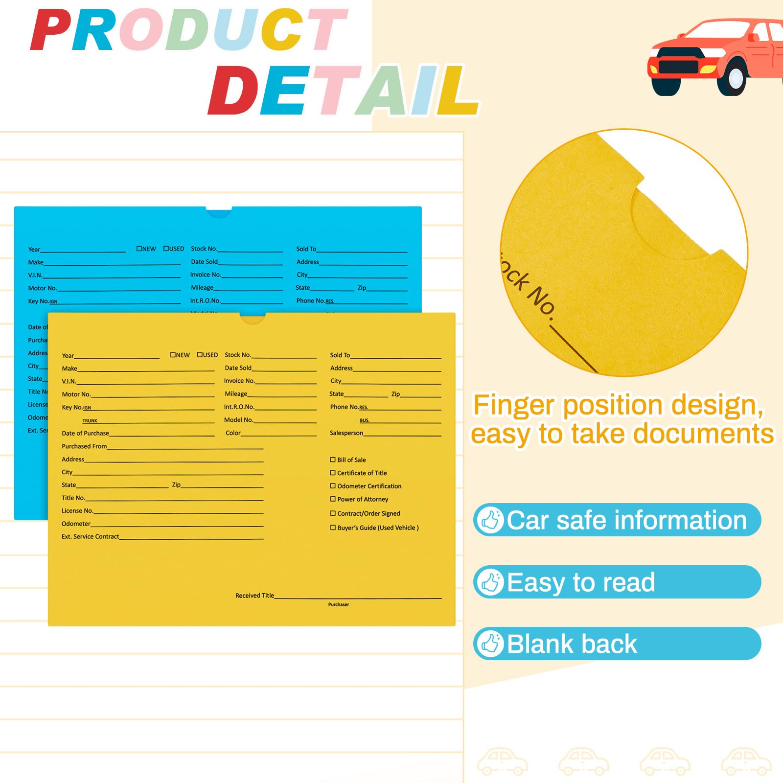 Watersay 120 sobres de distribuidor de 9 x 12 pulgadas, sobres impresos de colores, suministros de concesionario, carpetas automotrices para concesionarios de ventas de automóviles, 31 libras