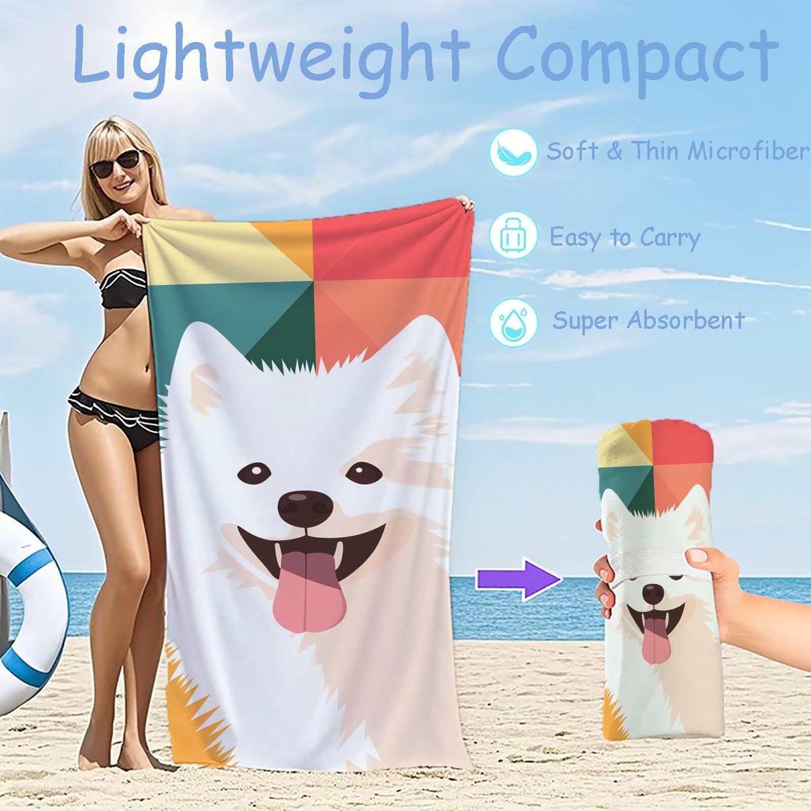 Ręczniki z mikrofibry dla psa, ręcznik plażowy, duży 100 x 180 cm, ręcznik sportowy, szybkoschnący, chłonny, ręcznik plażowy, mata plażowa, koc piknikowy na podróż, kemping, wakacje, basen M-450