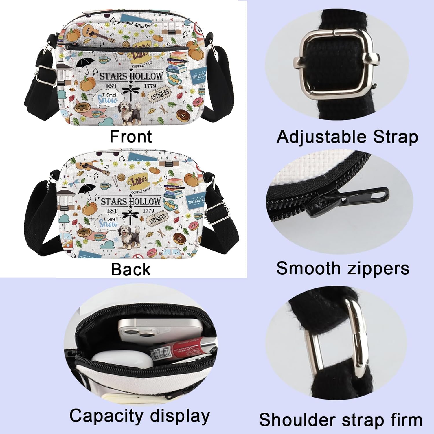 ENSIANTH Stars Hollow TV Show Inspired Crossbody Purses Bag Lukes Diner Gift Dragonfly Inn Lorelei Rory Fans Messenger Bag (Hollow 1779 HengCB) - Image 6