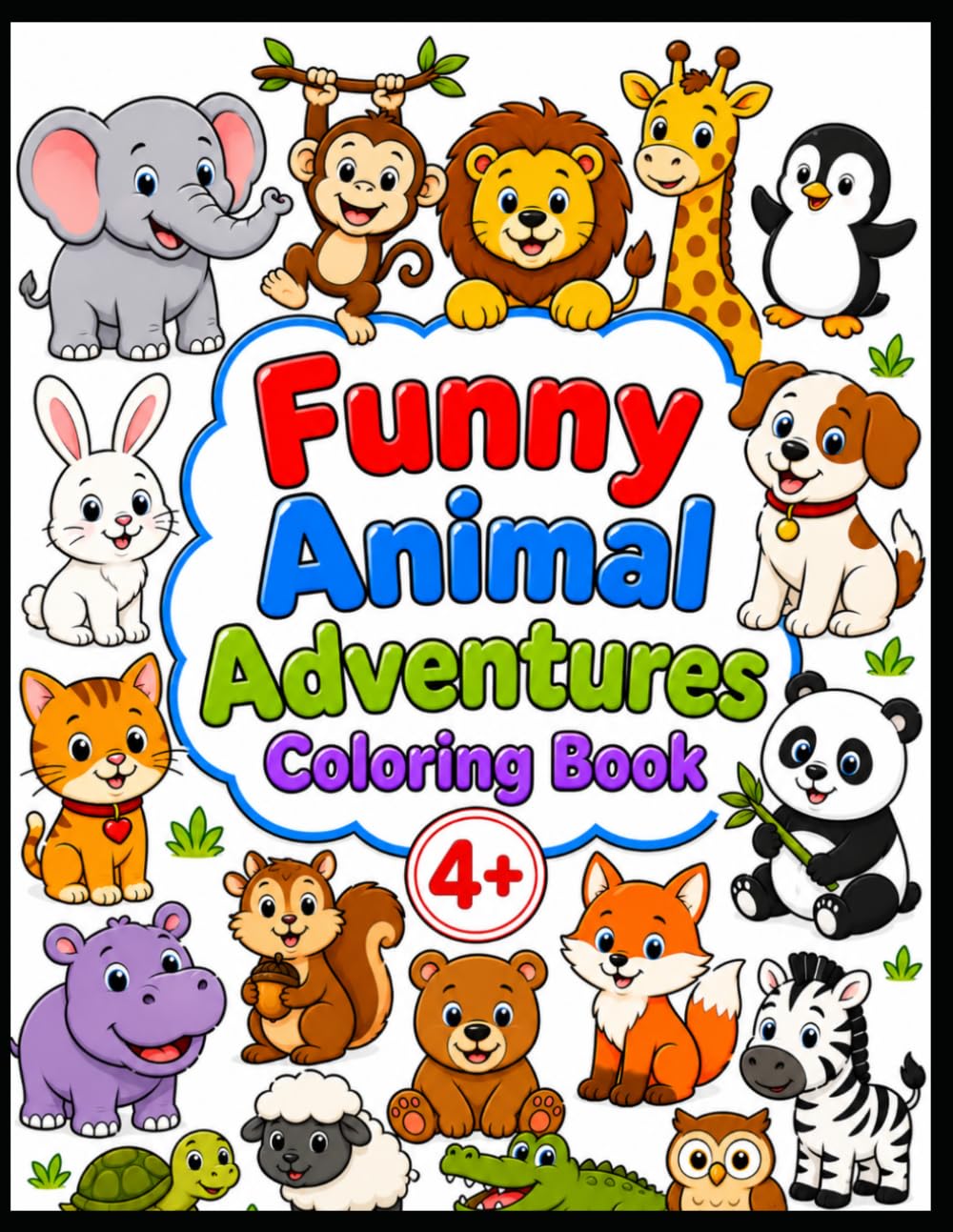 Funny Animal Adventures Coloring Book: 18 Cute Animal Coloring Pages, Mazes, Counting Games, Spot-the-Difference, Tracing Activities, and Preschool Learning Fun
