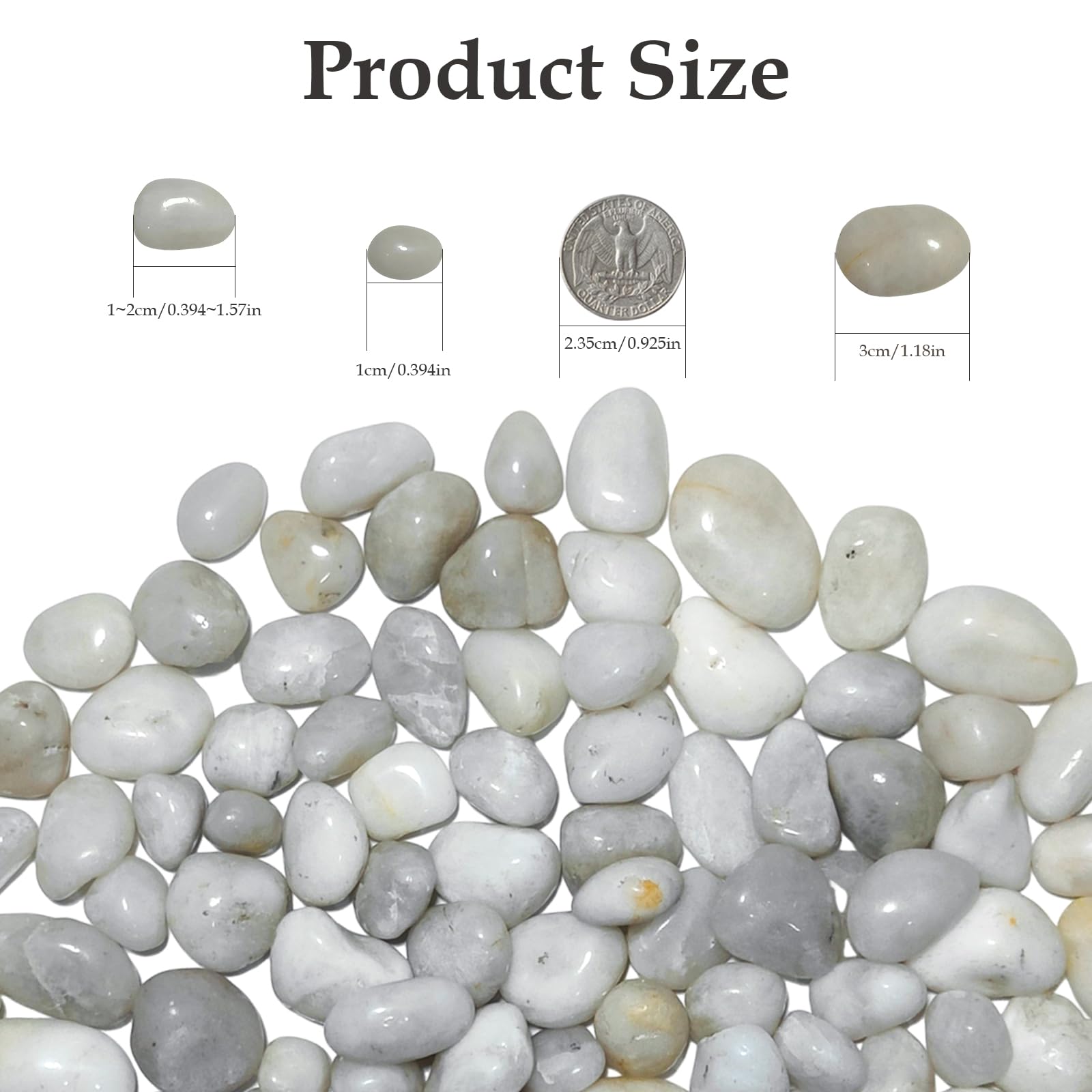 2000g Galets Naturelsdecoratif Poli, 1-3 cm Petit Cailloux Decoratif pour Plante, Galets de Rivière Pierres Polies Décoratives Naturelles pour Aquarium Vase Jardin Plantes (Blanc, 1-3 cm)