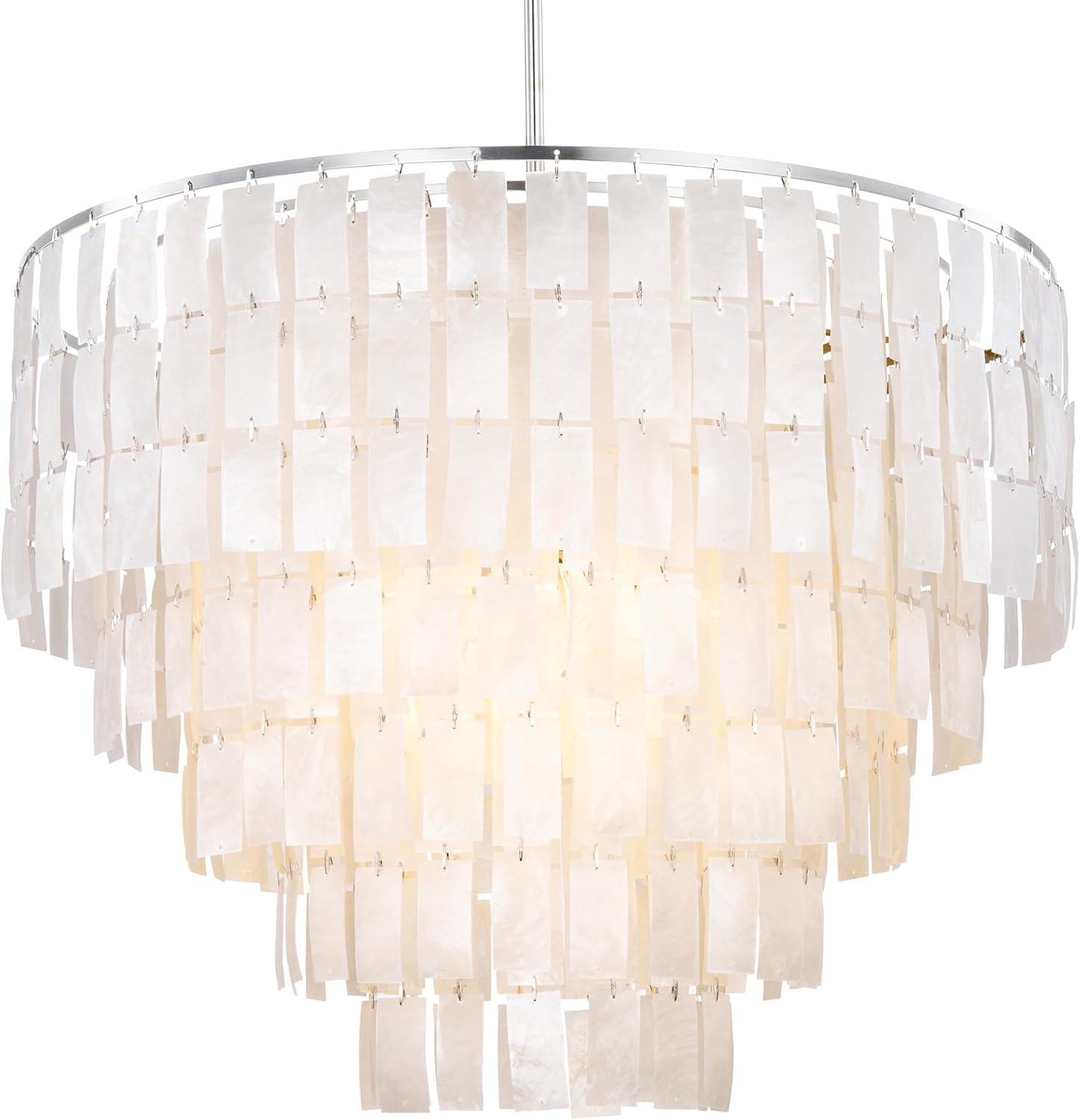 TOCHIC Capiz Shell Chandelier, 6-Light Chandeliers for Dining Room, Gold Coastal Chandelier with Natural Shells, Round Boho Light Fixtures for Bedroom, Living Room, Kitchen and Foyer, W-23.62"