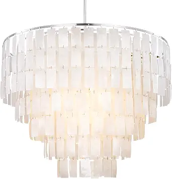 TOCHIC Capiz Shell Chandelier, White Coastal Shells, Modern Ceiling Light Fixture