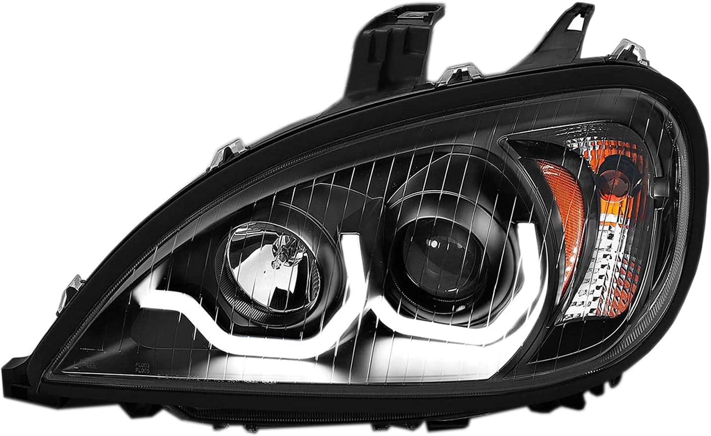 AmeriLite Black Projector Replacement Headlights Dual LED Bar Set For Freightliner Columbia (Pair) High/Low Beam Bulb Included