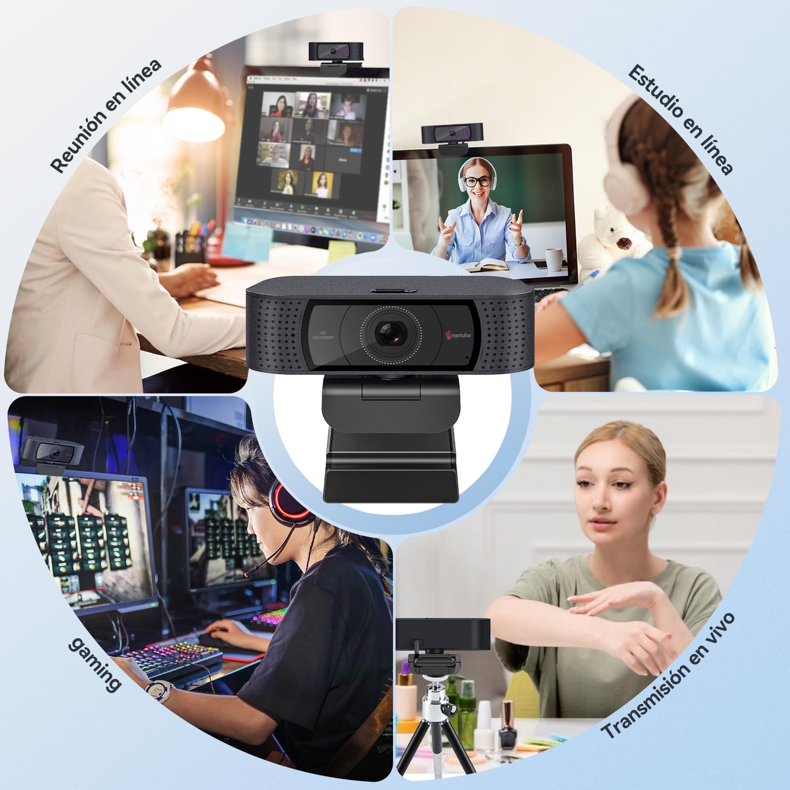 Angetube Webcam para PC - 1080P Full HD Streaming Webcam con Cubierta Protectora incorporada