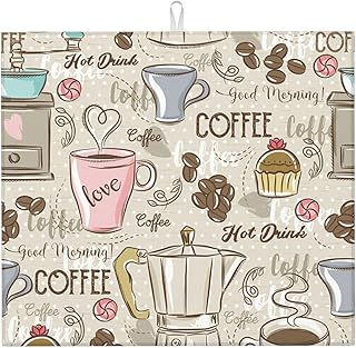 Coffee Time Vintage Espresso Machine Cupcakes Beans Drying Mat 16x18 Inch For Kitchen Counter Drying Mats Dish For Kitchen Counter Easy Clean Kitchen
