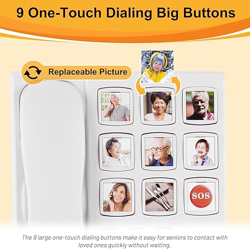 Miniatura 2 de Uvital Teléfono de botón grande para personas mayores, teléfono fijo con cable con 9 botones grandes de marcación de un solo toque, llamadas manos