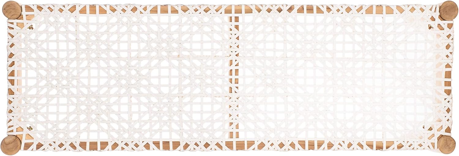 SAFAVIEH Home Collection Bandelier Natural Teak Wood/ Off-White Leather Weave Entryway Foyer Dining Bench : Home & Kitchen