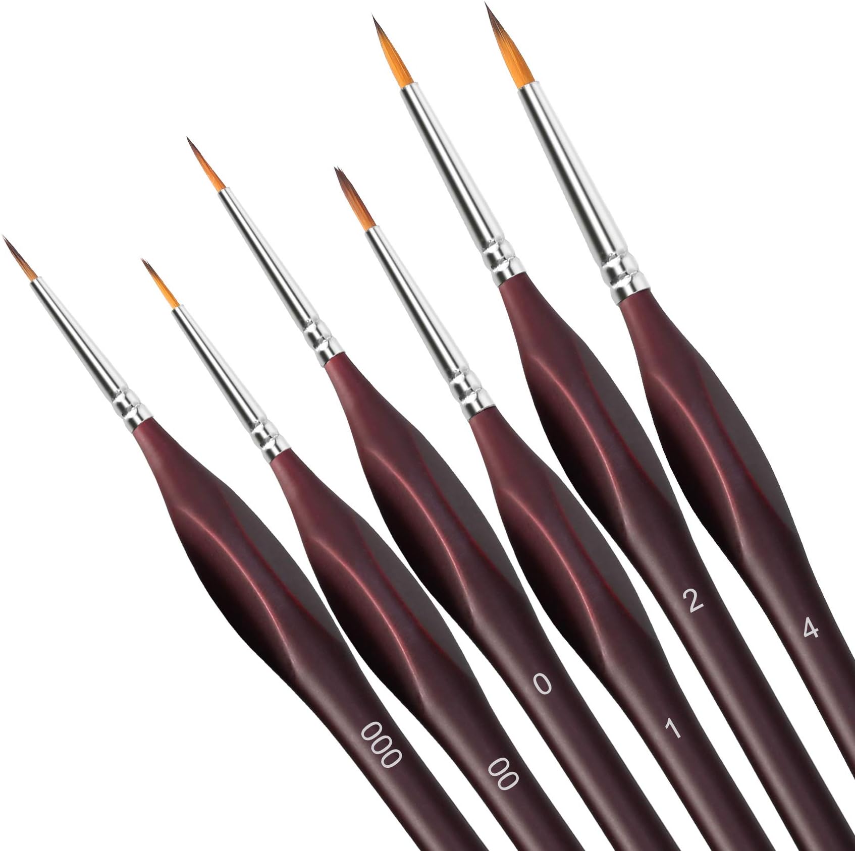 Paint Brushes 6 Pieces Set, Professional Fine Tip Paint Brush Set Round Pointed Tip Nylon Hair artist acrylic brush for Acrylic Watercolor Oil Painting (Brown)