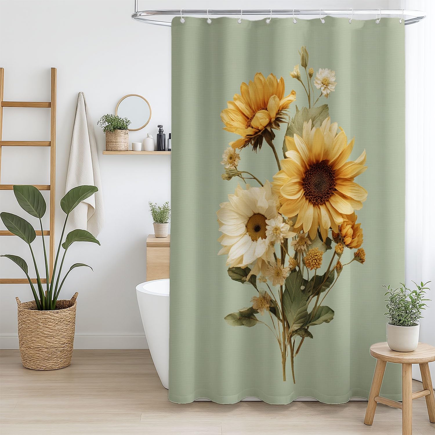 Generisch Zasłona prysznicowa 200 x 200 cm, zestaw 1 szt., miękka mikrofibra, wodoszczelna i odporna na pleśń, nadaje się do prania, do łazienki i wanny, z oczkami i haczykami, jasnozielona, vintage