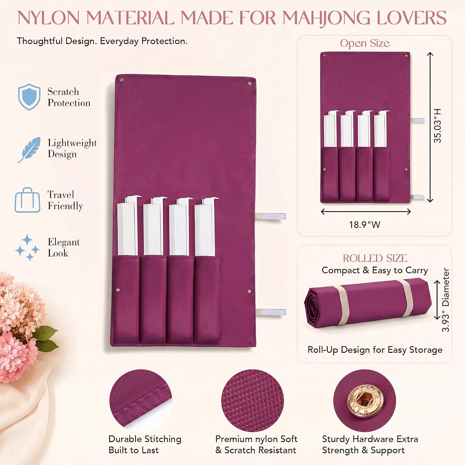 Mahjong Rack Bag Nylon Roll-up Mah Jong Storage Racks Holder Carring Case image 5