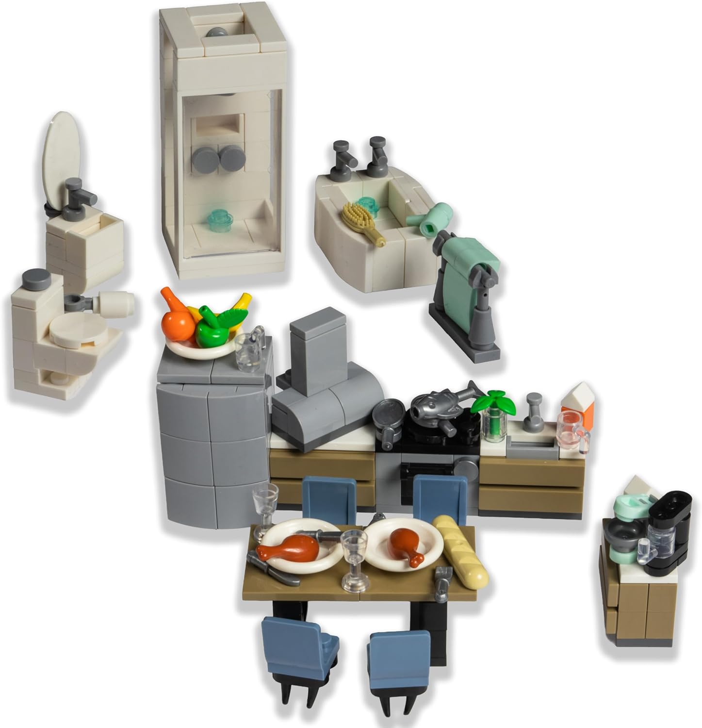 Brick Loot Kitchen & Bath Building Brick Set – Including 288 Pieces of Furniture for Living Room, Kitchen & Bathroom – 100% Compatible with Lego & Major Brands – Ideal for Adults & Kids Age 6+