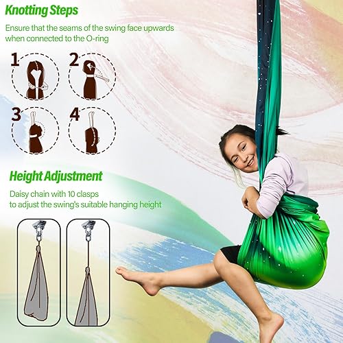 Miniatura 20 de Columpio sensorial para niños y adultos con capacidad para hasta 300 libras en interiores y exteriores, columpio de terapia de doble capa con kit