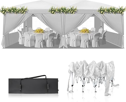 Miniatura 11 de VINGLI Toldo desplegable de 10 x 10 con paredes laterales, toldo de gazebo para exteriores, tienda de campaña para eventos en el patio, toldo Blanco