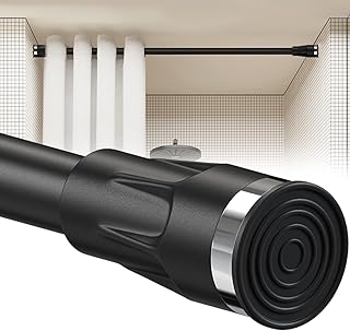 Tension Curtain Rod No Drill, Heavy Duty Adjustable Matte Black Bathroom Shower Curtain Rod with Round Shower Rod Holder for Windows Closet Rod 42-60 inch