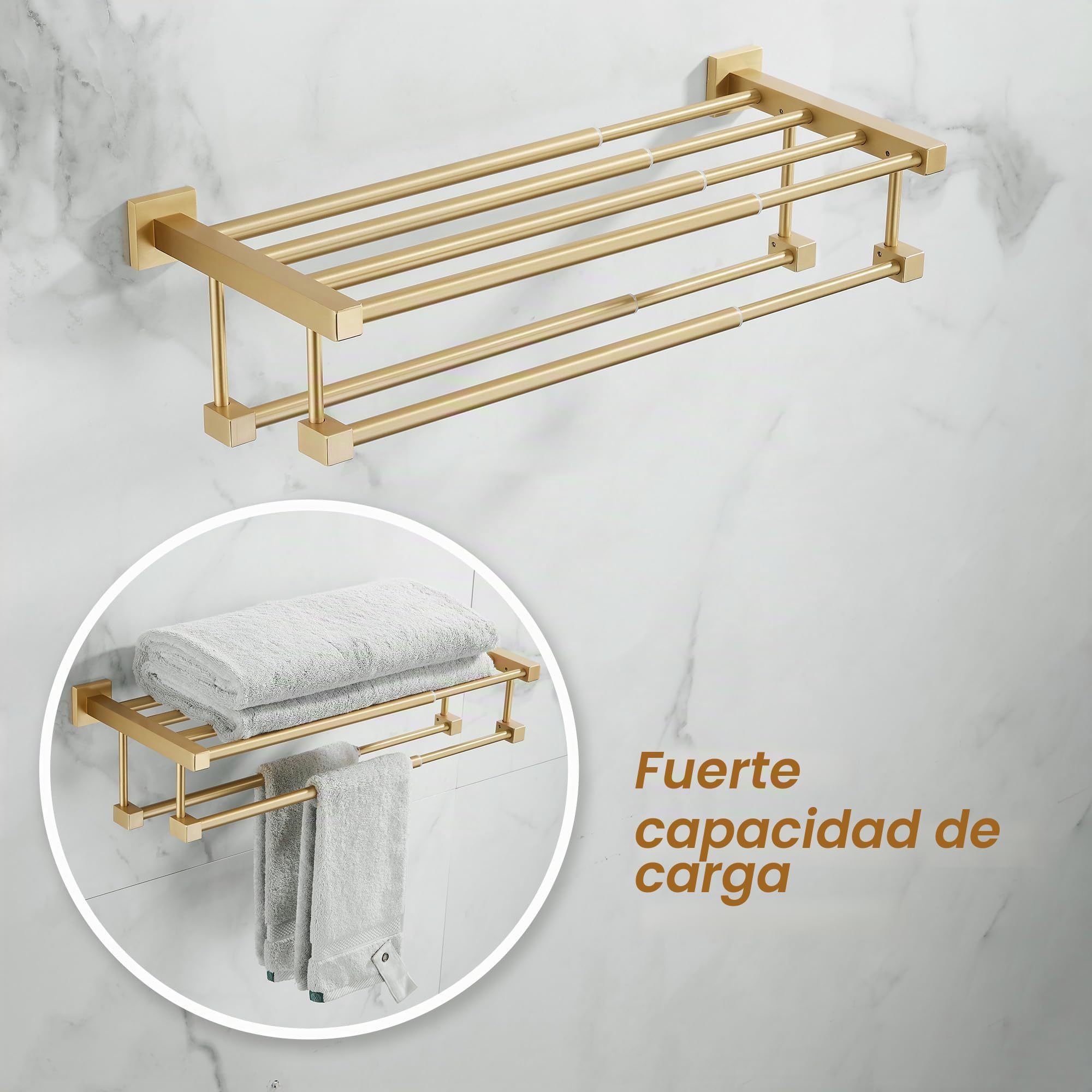 Toallero ajustable para baño, lavabo, soporte de pared con barras de toalla dobles, estante de toalla dorado cepillado mate