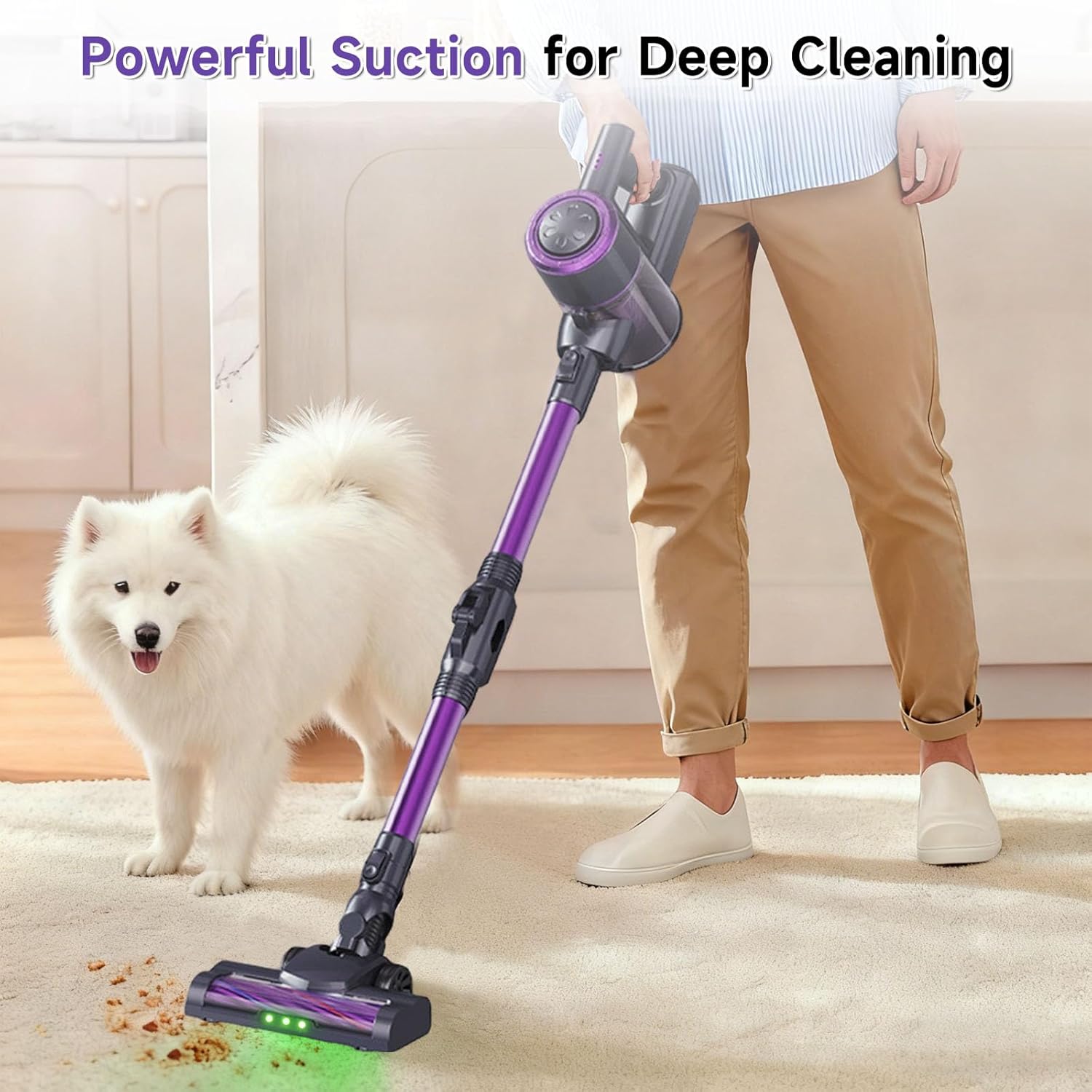 Cordless Vacuum Cleaner, Hardwood Floor Vacuum Cleaners for Home, Stick Wireless Vacuum with LED Light, 50 Min Runtime and Self-Standing, Lightweight Vacuum for Pet Hair, Carpets & Hard Floors - Image 3