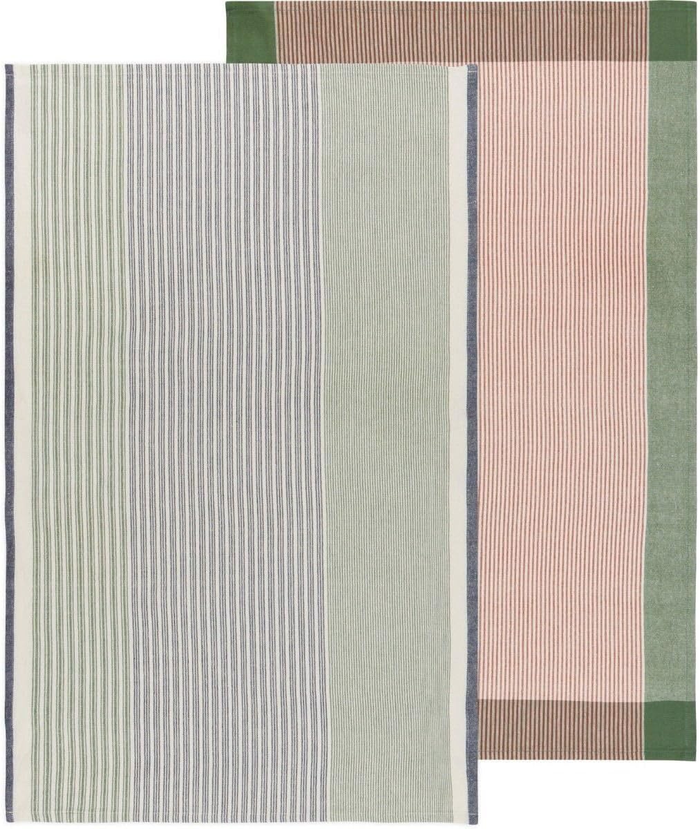 Danica Heirloom Kitchen Towels Set of 2 - Jade Green Array Stripe - 100% Cotton Dishtowels - 18 x 28in - 2 Count