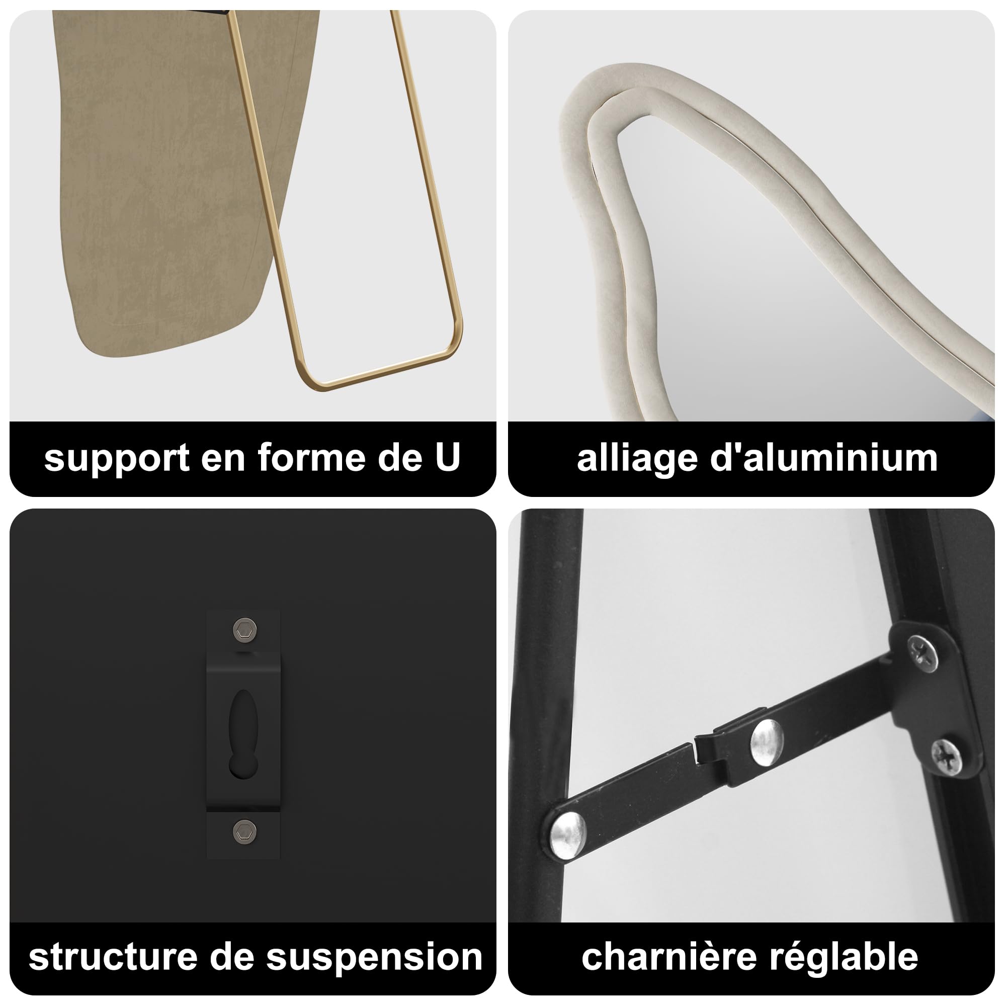 Specchio asimmetrico, 160 x 50 cm, a forma organica, moderno, a pavimento, curvo, da parete, per soggiorno, camera da letto, ingresso