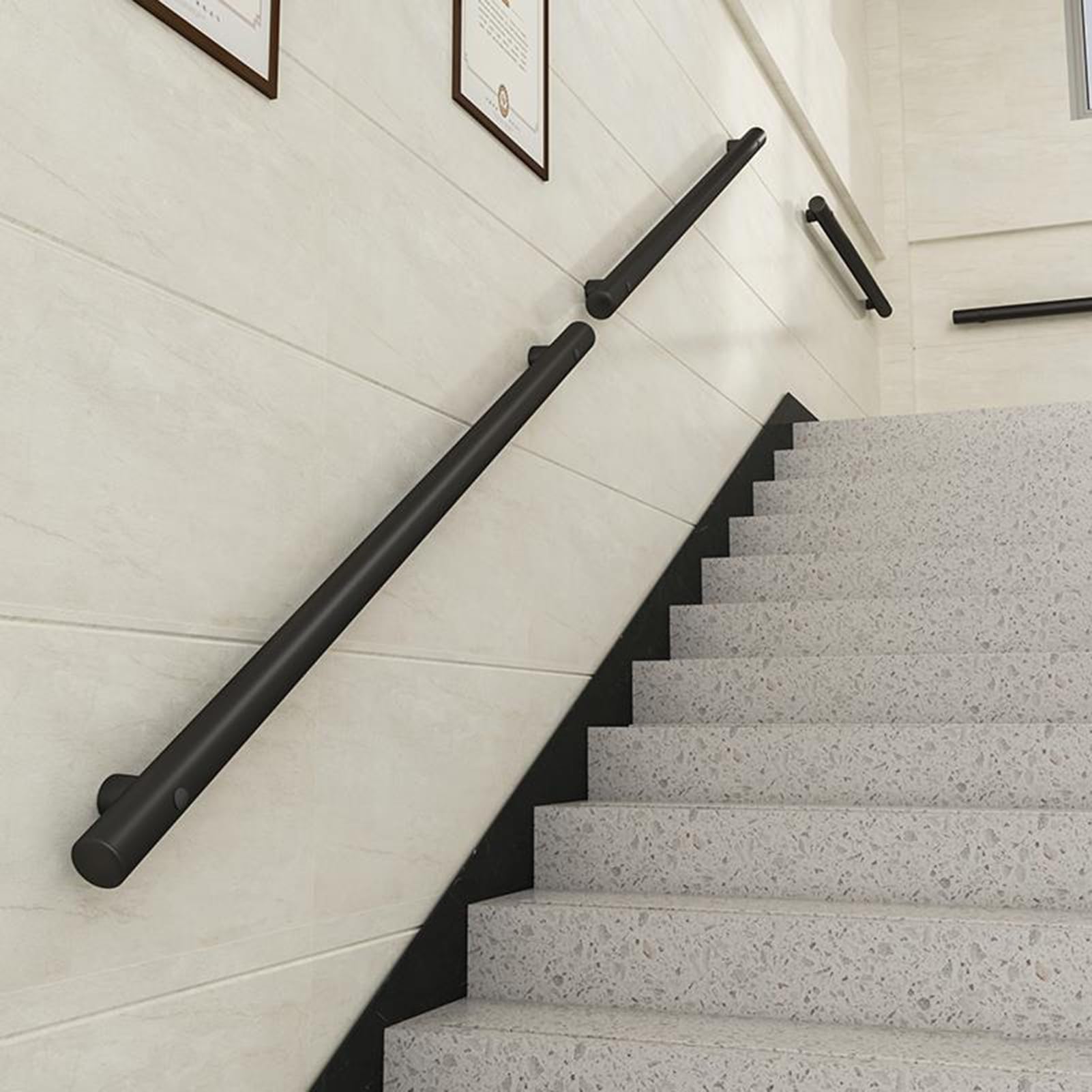Rampe d'escalier moderne noire de 350 cm main courante murale pour marche intérieure