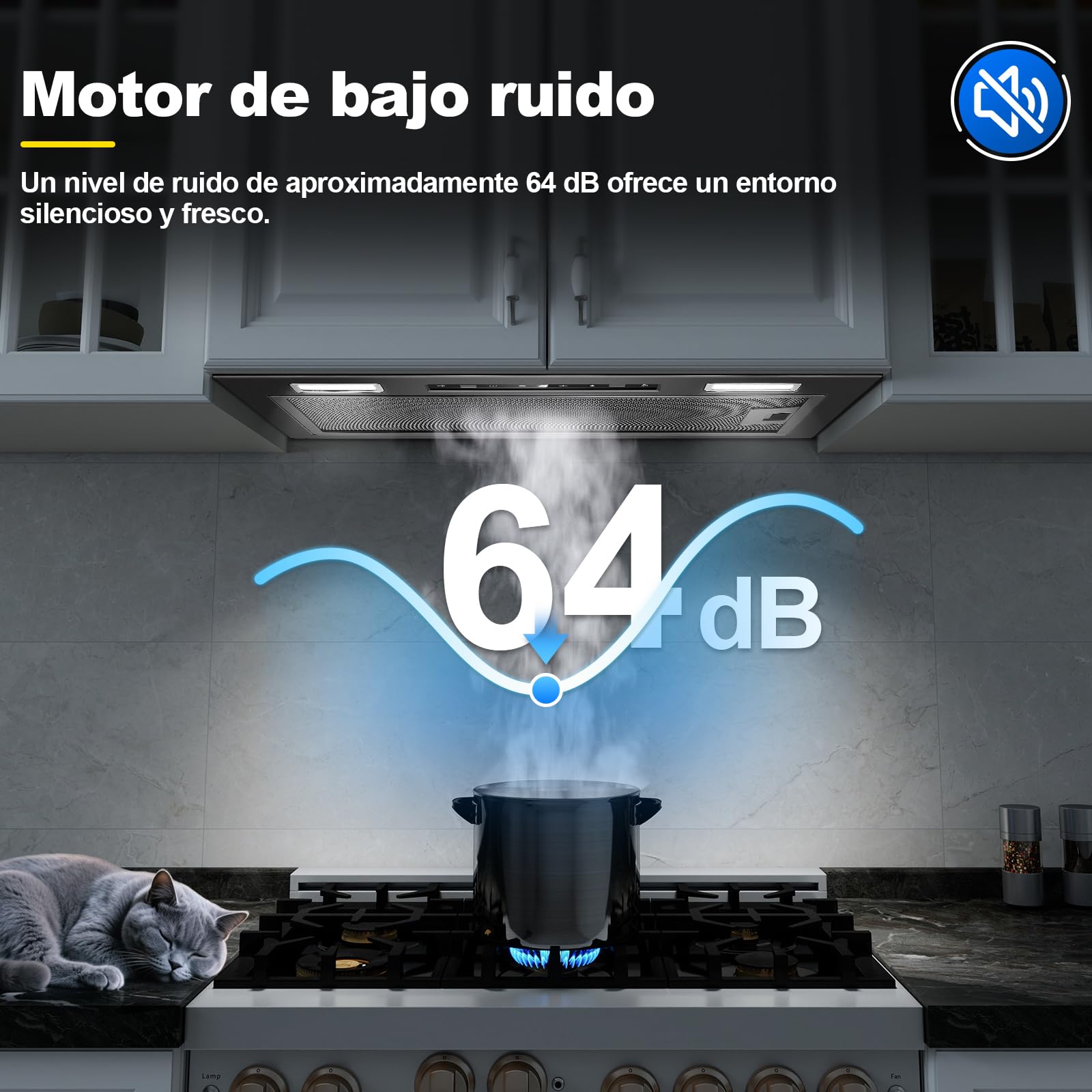 Campana Extractora Empotrable de 52 cm, 750 m³/h, Negro Campana de Cocina, Controles Gestuales, Táctiles, 3 velocidades y Función Booster, Iluminación LED, Evacuación y Recirculación, A+++