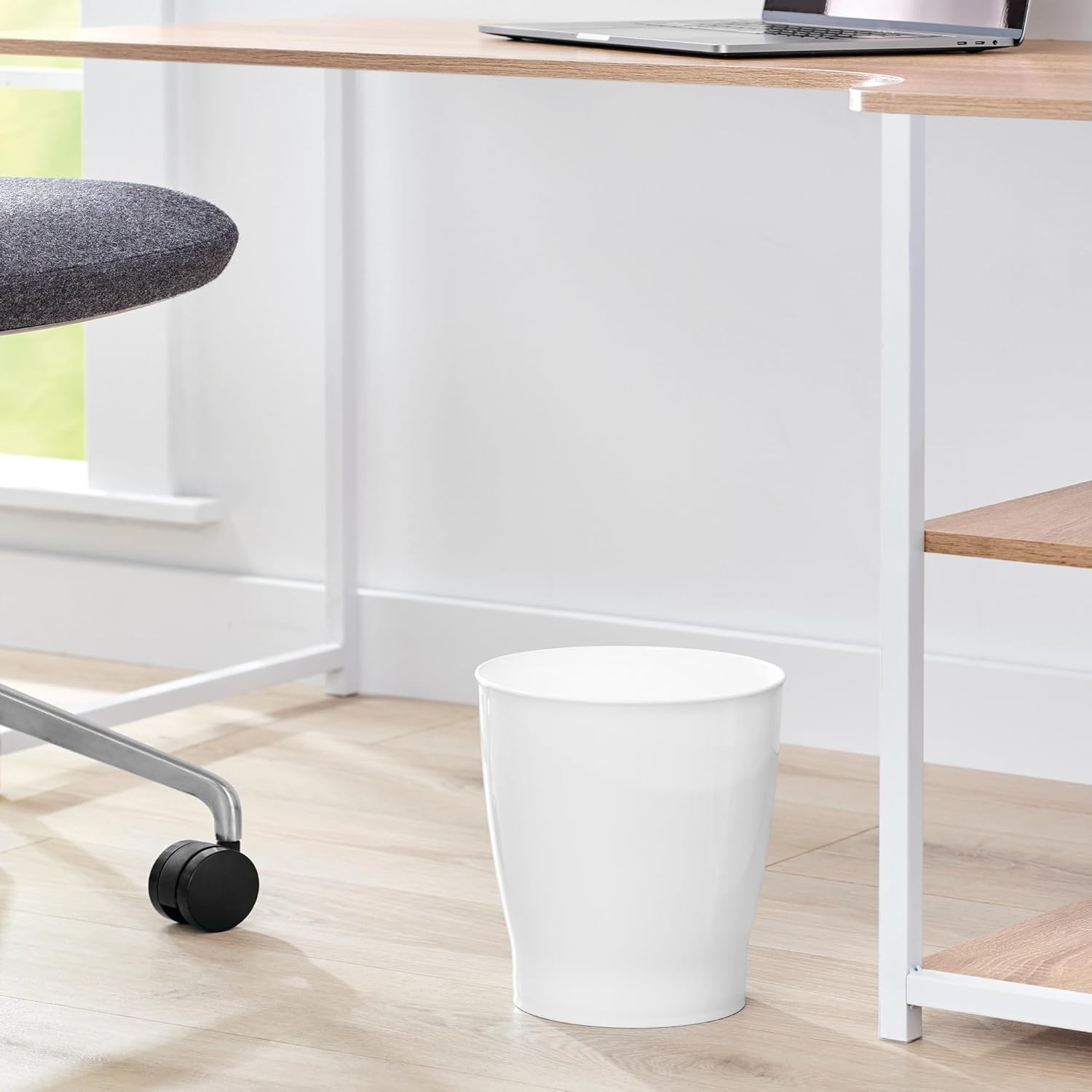 iDesign Small Round Plastic Bathroom Trash Can - Ideal for Bathroom or Office - Set of 2 - White