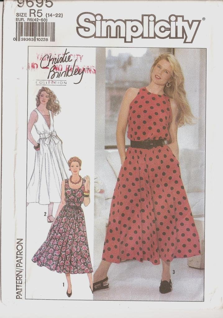 Simplicity 9695 Size R5 (14-22) Christie Brinkley Collection Misses'/Miss Petite Dress with Bodice Variations and Tie Belt. Easy to Sew