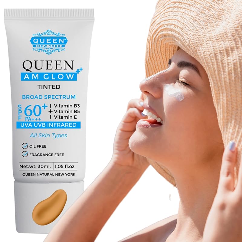 QUEEN AM GLOW Protetor solar facial tonalizante com FPS 60 e PA+++, sem óleo e sem fragrância, 1 unidade