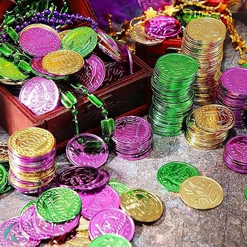 Vista 3 de Fun Express - Monedas de Mardi Gras (4pbh=gr) para Mardi Gras - Juguetes - Juguetes de valor - Dinero para jugar - Mardi Gras - 144 piezas