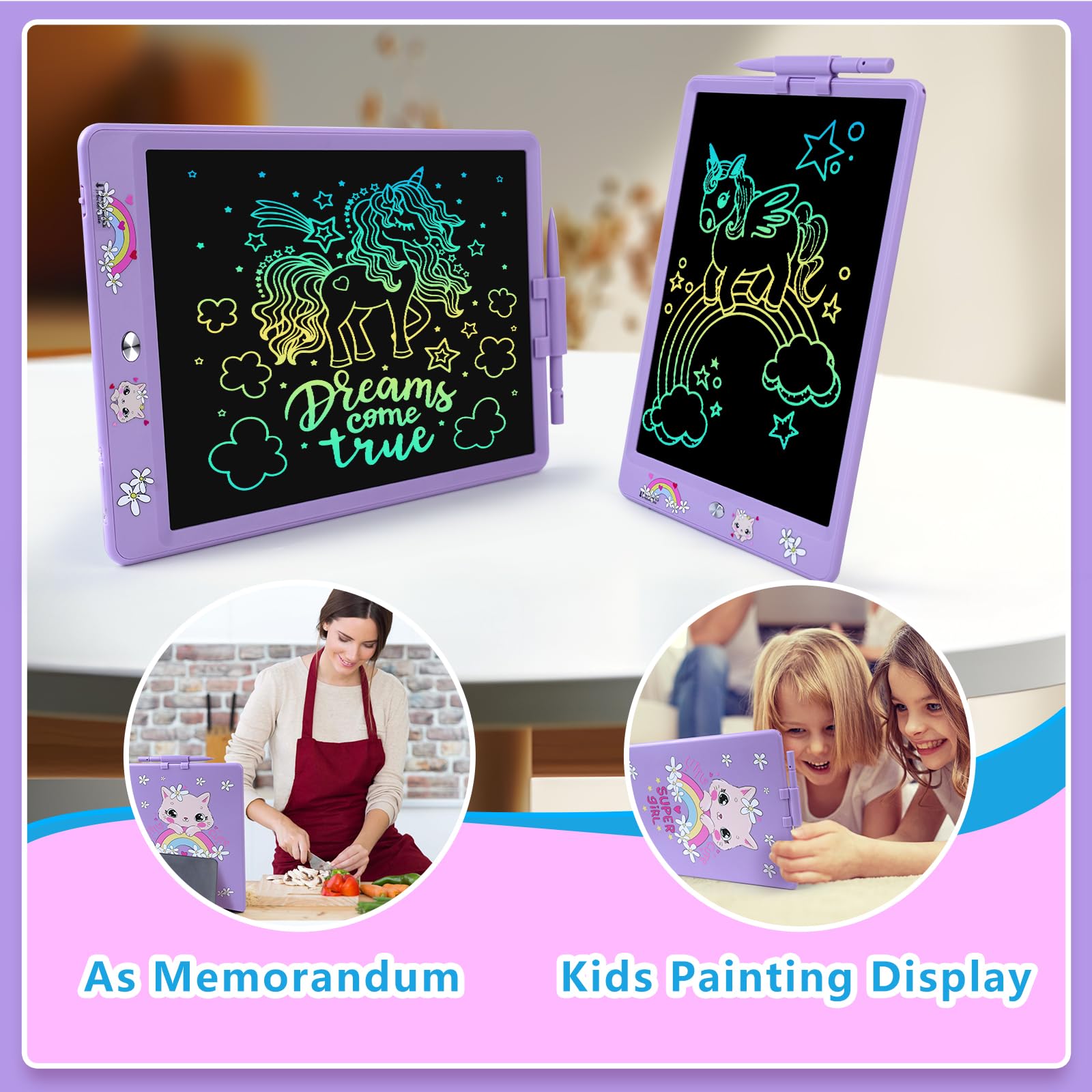 DYNASONIC (DYNA-PM Gatto) Tavoletta di scrittura LCD a colori da 10 pollici per bambini. Tavola da disegno magnetica. Giocattolo educativo. Regalo per bambini. Lavagna per bambini 2 3 4 5 6 7 8 anni