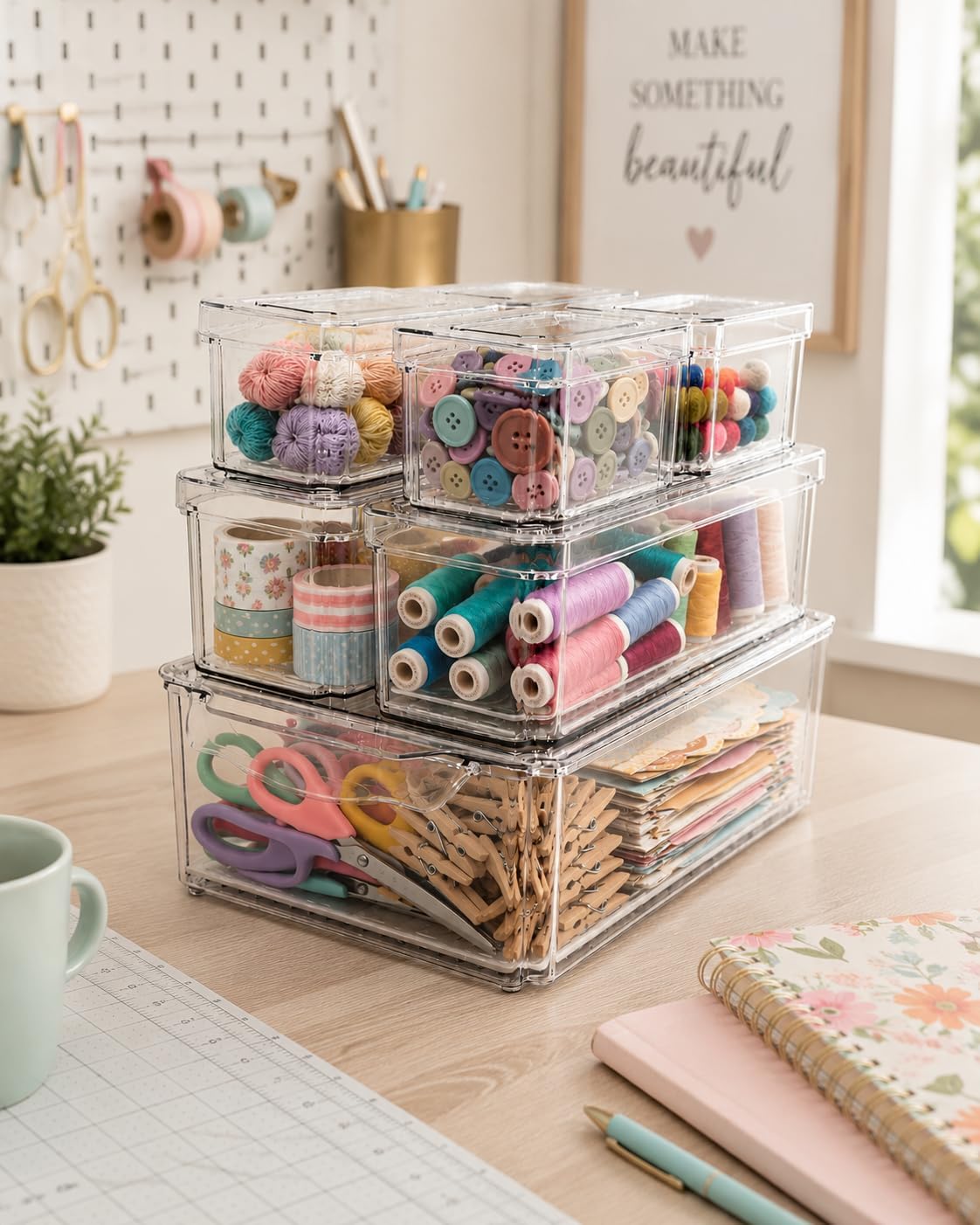 OGGI 17 Piece Storage Bin Set with Lids & Airflow Trays, Clear Stackable Storage Containers for Fridge Organizers and Storage, Pantry Organizers, Kitchen Organization, Cabinet & Bathroom Storage