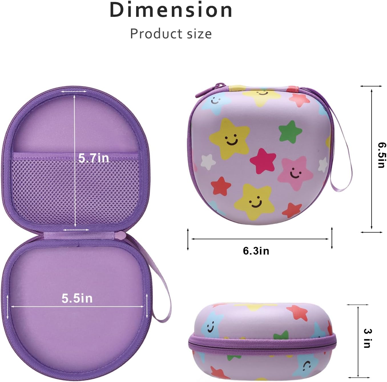 Kids Headphones Case Compatible with iClever HS19 / BTH12 / Candy Bila/MIDOLA MD-B01 / noot Products/EarFun/IMYB Foldable Kid Headphone(Purple Star) - Case Only - Image 3