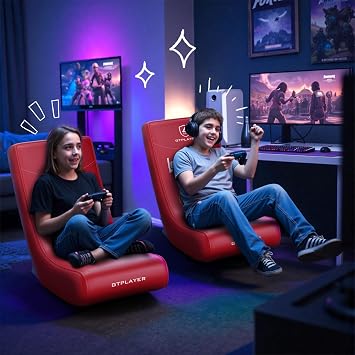 GTPLAYER Floor Rocking Gaming Chair Floor Rolling Game Chairs with Angle Limiter, Gamer Rocker Floor Seat, Compact & Lightweight, Red Football