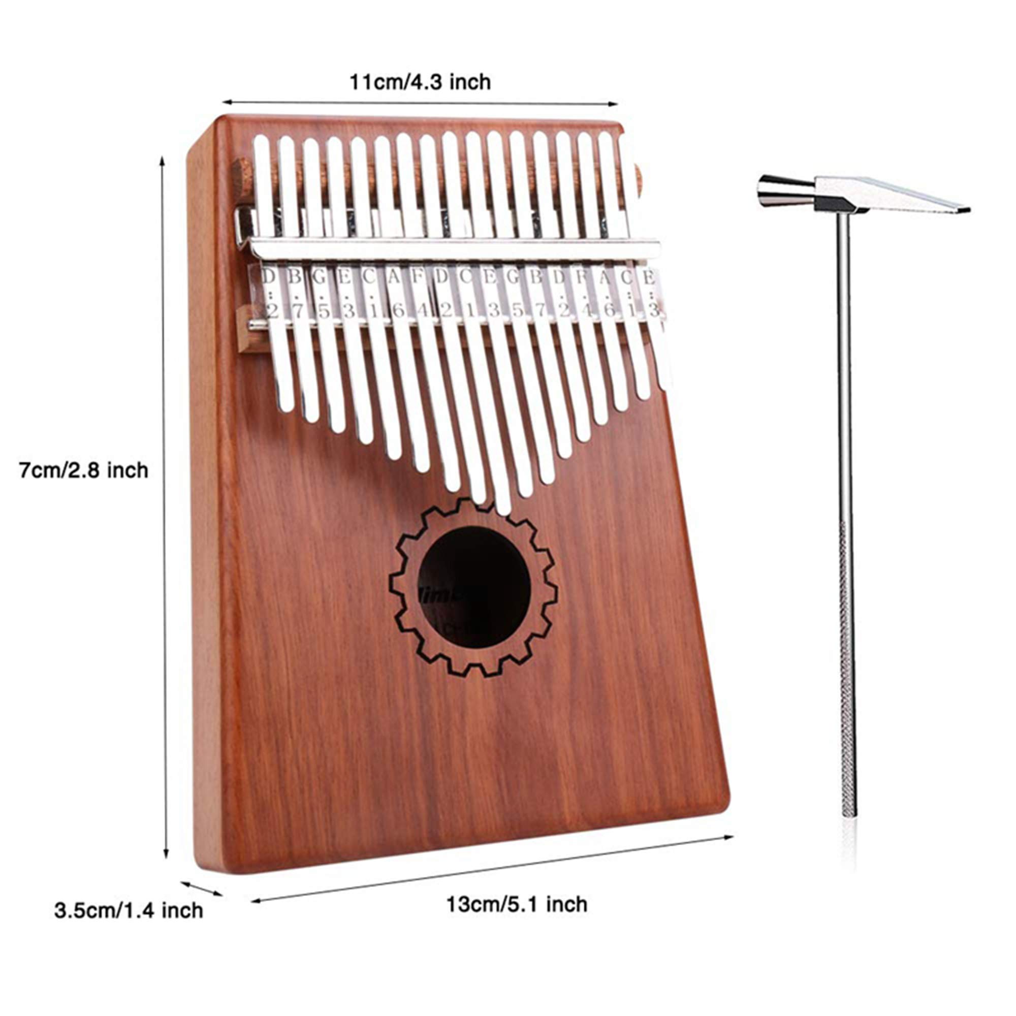 Piano à Pouce Kalimba 17 Touches avec Bois D'acajou avec Sac, Kit Marteau et Livre de Musique, Thumb Piano Piano Portable pour Enfant
