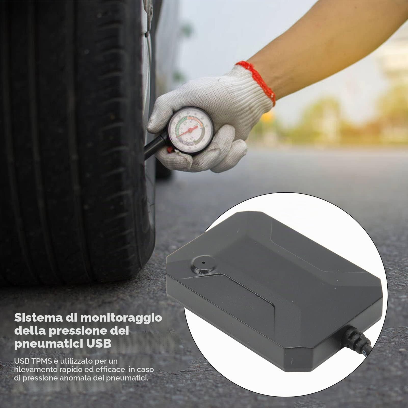 USB TPMS, DC 5V Facile da Leggere di Monitoraggio Sicuro della Pressione dei Pneumatici Ad Alta Precisione Lunga Distanza di Ricezione con 4 Sensori per Android