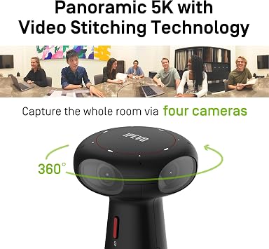 IPEVO Totem 360, Panoramic 360-Degree Conference Camera, USB-C Plug'n'Play, Multiple AI Mode, w/Speaker, Microphone & Noise Reduction, Human-Eye Experience by Four Lens Stitched Display, Zoom & Teams